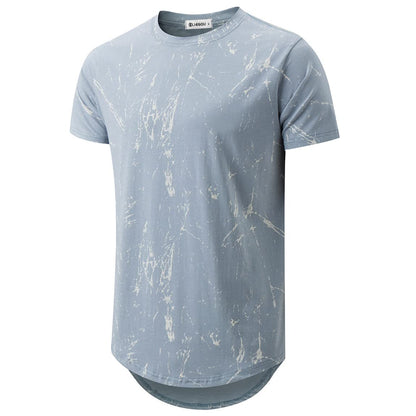 KLIEGOU Mens Hipster Hip Hop Ripped Round Hemline Pattern Print T Shirt