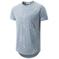 KLIEGOU Mens Hipster Hip Hop Ripped Round Hemline Pattern Print T Shirt