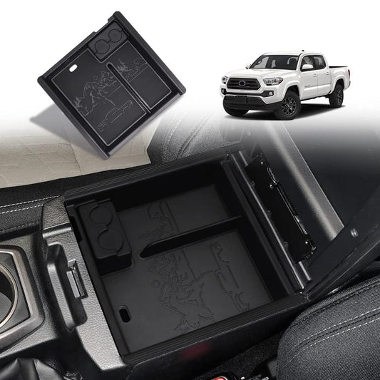TripleAliners for 2023 Tacoma Center Console Organizer with Leather Trim Inserts Compatible with Toyota Tacoma 2016 2017 2018 2019 2020 2021 2022 2023 Armrest Storage Box (Leather Retro Grey)