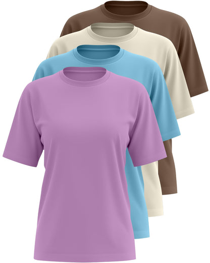 4 Pack Women's Half Sleeve T Shirts 1/2 Sleeve Basic Crew Neck Tops Elbow Length Casual Loose Fit Summer Tees