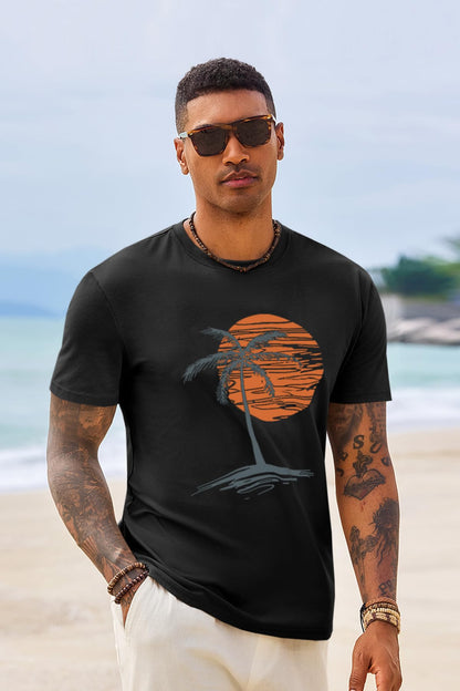 Runcati Mens Short Sleeve T-Shirts Crew Neck Casual Shirt Summer Beach Palm Tree Vintage Hawaiian Tees
