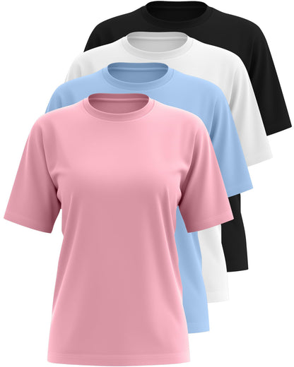 4 Pack Women's Half Sleeve T Shirts 1/2 Sleeve Basic Crew Neck Tops Elbow Length Casual Loose Fit Summer Tees