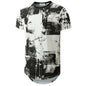 KLIEGOU Mens Hipster Hip Hop Ripped Round Hemline Pattern Print T Shirt
