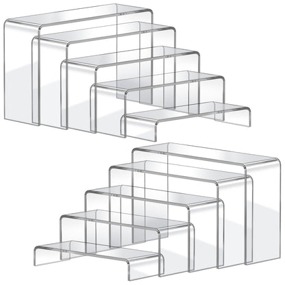 FUNFERY Acrylic Display Risers,2 Sets(7.8" L~8.2" L~8.6" L) Display Stand Shelf for Figure,Collectibles,Cupcake,Clear Acrylic Risers for Displays Case Cabinet,Dessert Table,Shelf Riser for Decor,Food
