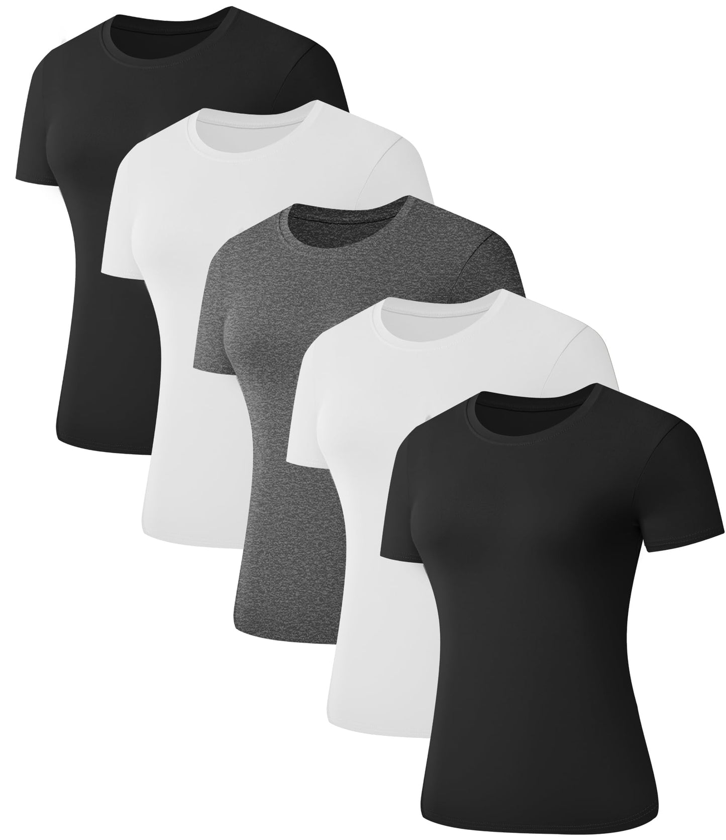 5 Pack Women's Short Sleeve Basic T Shirts Tees, Slim Fit Crew Neck Tshirt Summer Tops for Casual Workout Trendy