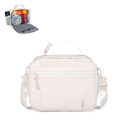 NOL Nylon Waterproof Kids Lunch Bag, Insulated Lunch Bag, Lunch box Cooler, Reusable, Zip Closure with Buckle Handle Holds Lunch Box, Snacks & Water Bottle for School Work, Cream