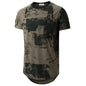 KLIEGOU Mens Hipster Hip Hop Ripped Round Hemline Pattern Print T Shirt