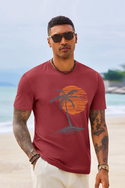 Runcati Mens Short Sleeve T-Shirts Crew Neck Casual Shirt Summer Beach Palm Tree Vintage Hawaiian Tees