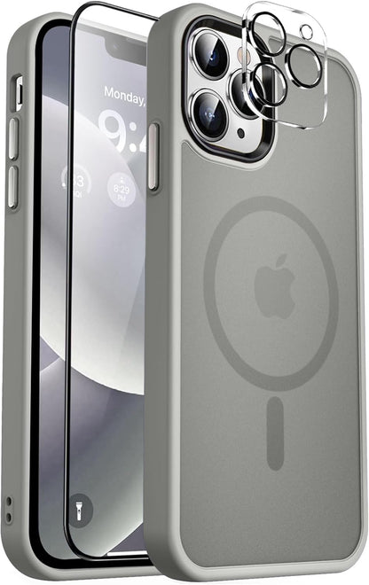 MOCCA Strong Magnetic for iPhone 14 Pro Max Case [Compatible with Magsafe] [10FT Military Grade Protective] Translucent Matte Slim Shockproof Case for iPhone 14 Pro Max 6.7"- Titanium Gray