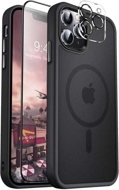 MOCCA Strong Magnetic for iPhone 14 Pro Max Case [Compatible with Magsafe] [10FT Military Grade Protective] Translucent Matte Slim Shockproof Case for iPhone 14 Pro Max 6.7"- Titanium Gray