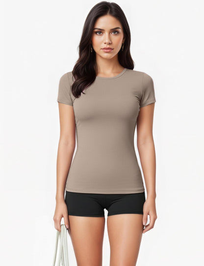 5 Pack Women's Short Sleeve Basic T Shirts Tees, Slim Fit Crew Neck Tshirt Summer Tops for Casual Workout Trendy