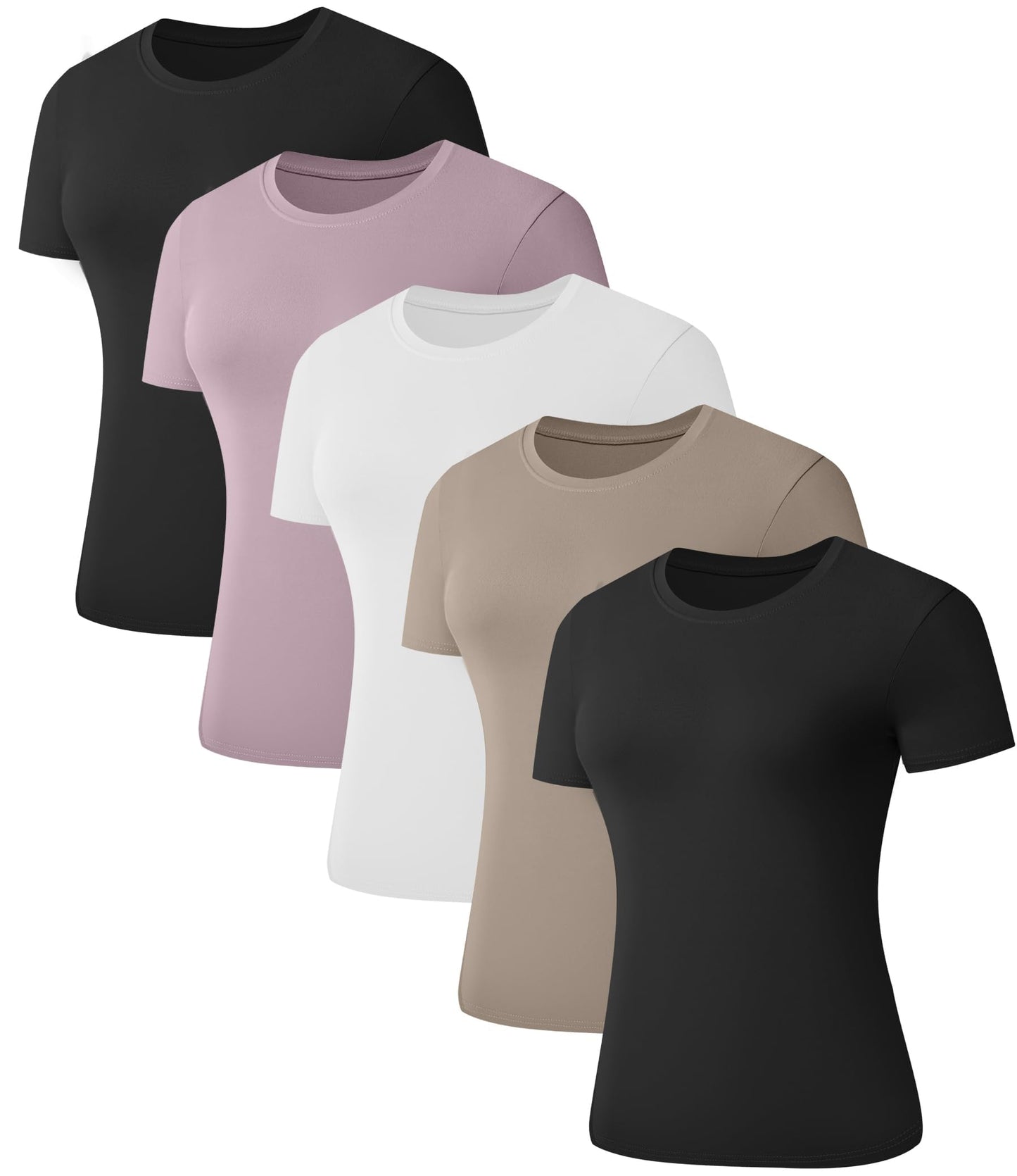 5 Pack Women's Short Sleeve Basic T Shirts Tees, Slim Fit Crew Neck Tshirt Summer Tops for Casual Workout Trendy