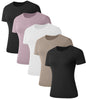5 Pack Women's Short Sleeve Basic T Shirts Tees, Slim Fit Crew Neck Tshirt Summer Tops for Casual Workout Trendy