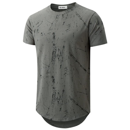KLIEGOU Mens Hipster Hip Hop Ripped Round Hemline Pattern Print T Shirt