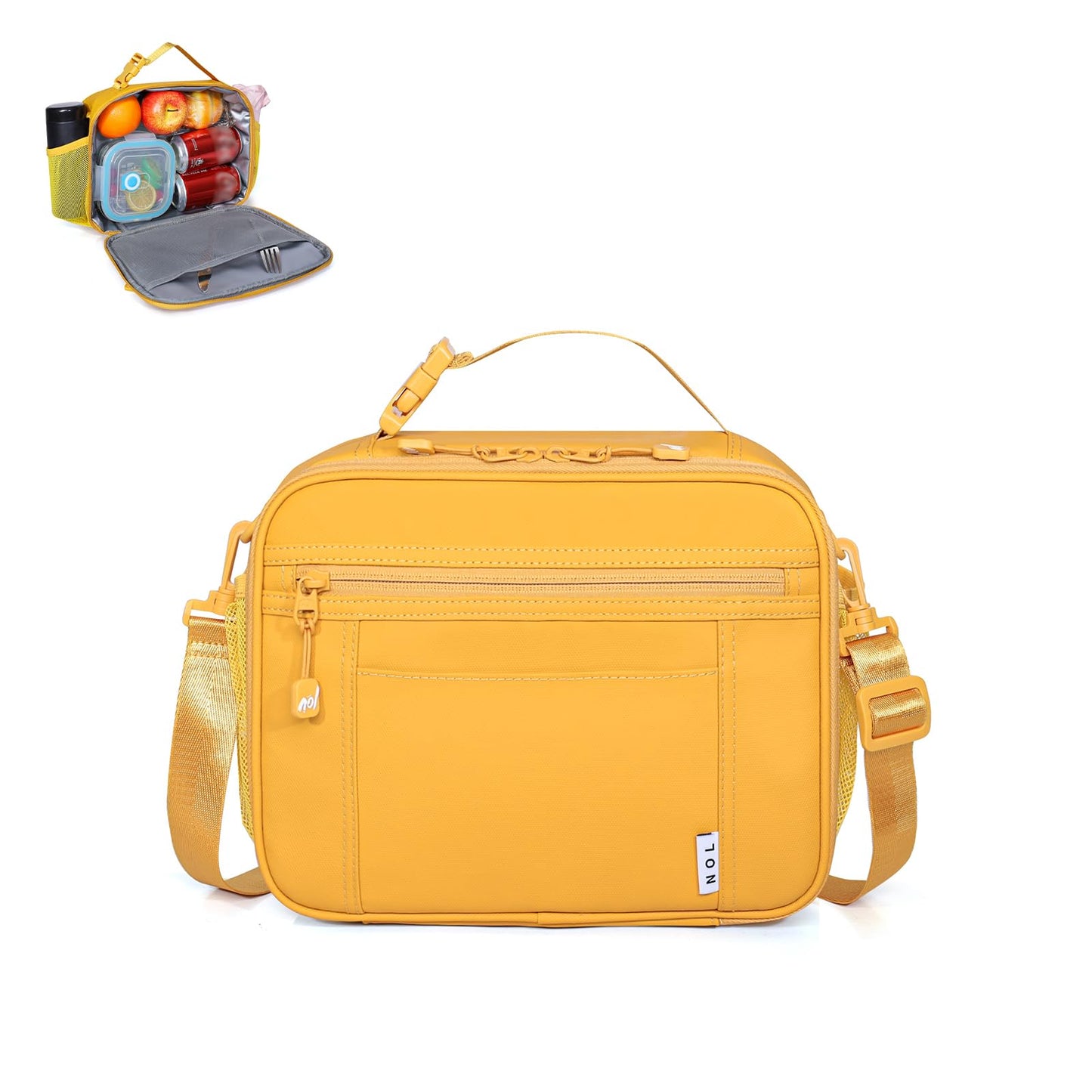 NOL Nylon Waterproof Kids Lunch Bag, Insulated Lunch Bag, Lunch box Cooler, Reusable, Zip Closure with Buckle Handle Holds Lunch Box, Snacks & Water Bottle for School Work, Cream