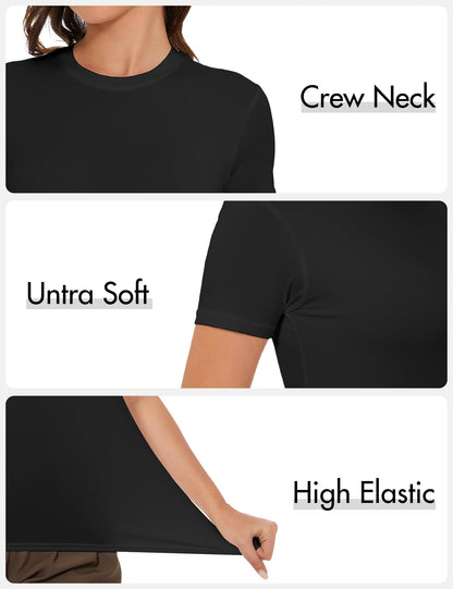 5 Pack Women's Short Sleeve Basic T Shirts Tees, Slim Fit Crew Neck Tshirt Summer Tops for Casual Workout Trendy