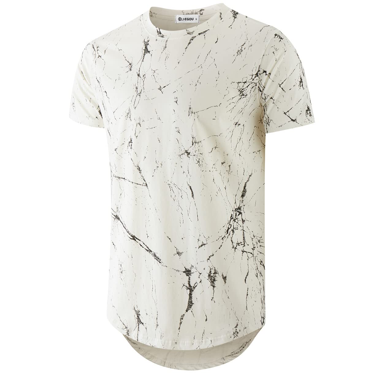 KLIEGOU Mens Hipster Hip Hop Ripped Round Hemline Pattern Print T Shirt