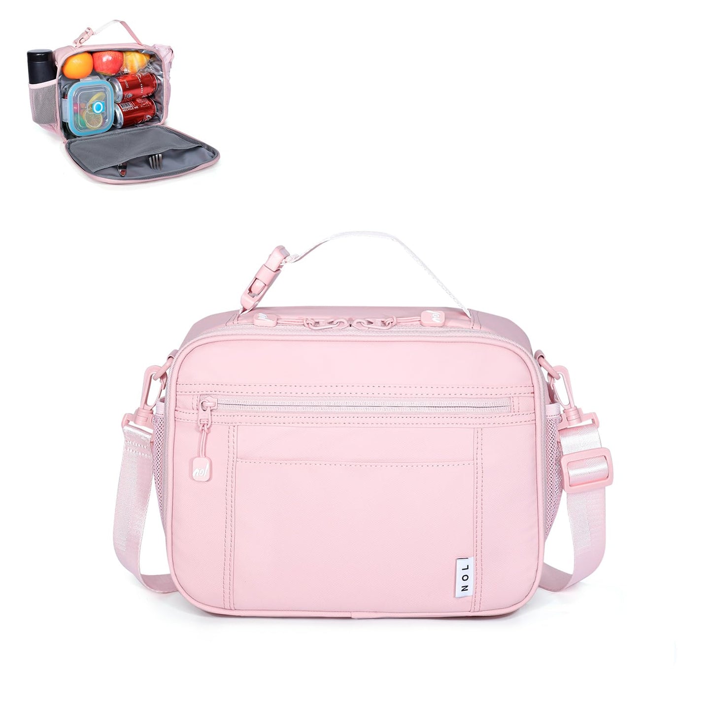 NOL Nylon Waterproof Kids Lunch Bag, Insulated Lunch Bag, Lunch box Cooler, Reusable, Zip Closure with Buckle Handle Holds Lunch Box, Snacks & Water Bottle for School Work, Cream