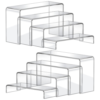 FUNFERY Acrylic Display Risers,2 Sets(7.8" L~8.2" L~8.6" L) Display Stand Shelf for Figure,Collectibles,Cupcake,Clear Acrylic Risers for Displays Case Cabinet,Dessert Table,Shelf Riser for Decor,Food