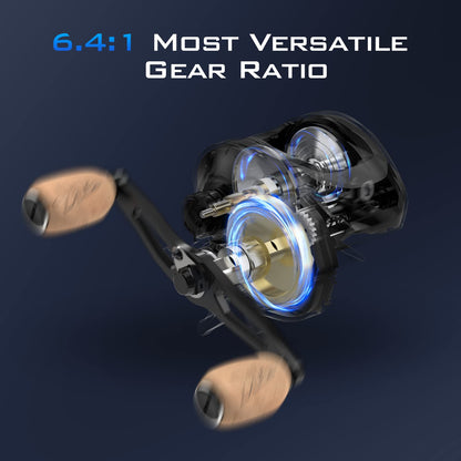 KastKing Megatron 200 Baitcasting Fishing Reel, Wide Spool High Line Capacity Casting Reel, 7+1 Double Shielded Stainless Steel BB, 8 Button Magnetic Brakes, 6.4:1 Gear Ratio, 28.6 lbs of Smooth Drag