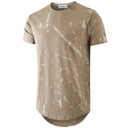 KLIEGOU Mens Hipster Hip Hop Ripped Round Hemline Pattern Print T Shirt