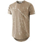KLIEGOU Mens Hipster Hip Hop Ripped Round Hemline Pattern Print T Shirt