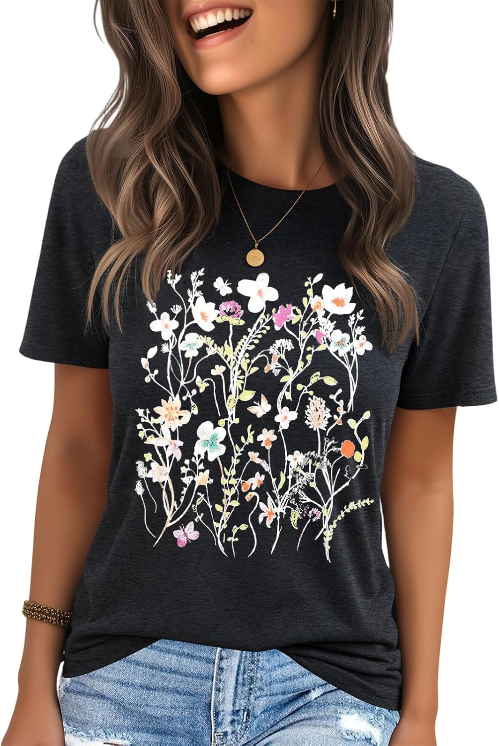 IRISGOD Womens Graphic Tees Casual Summer Short Sleeve Vintage T Shirts Tops