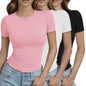 GAYHAY 3 Pack Basic Tees for Women - Crew Neck Slim Fit Tight T Shirts Cute Y2K Trendy Crop Tops Clothes for Casual Summer
