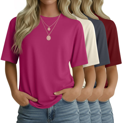 4 Pack Women's Half Sleeve T Shirts 1/2 Sleeve Basic Crew Neck Tops Elbow Length Casual Loose Fit Summer Tees