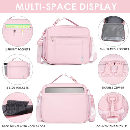 NOL Nylon Waterproof Kids Lunch Bag, Insulated Lunch Bag, Lunch box Cooler, Reusable, Zip Closure with Buckle Handle Holds Lunch Box, Snacks & Water Bottle for School Work, Cream