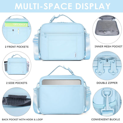 NOL Nylon Waterproof Kids Lunch Bag, Insulated Lunch Bag, Lunch box Cooler, Reusable, Zip Closure with Buckle Handle Holds Lunch Box, Snacks & Water Bottle for School Work, Cream