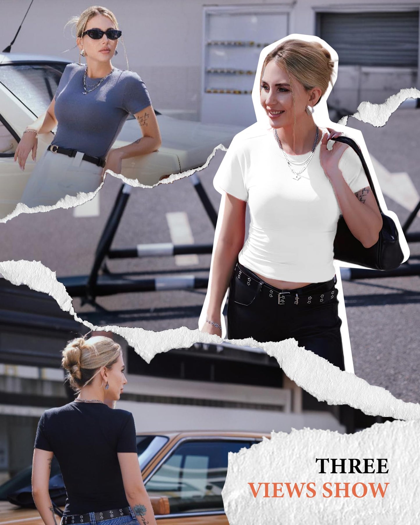 GAYHAY 3 Pack Basic Tees for Women - Crew Neck Slim Fit Tight T Shirts Cute Y2K Trendy Crop Tops Clothes for Casual Summer
