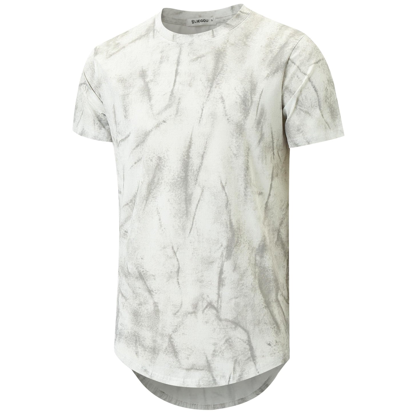 KLIEGOU Mens Hipster Hip Hop Ripped Round Hemline Pattern Print T Shirt