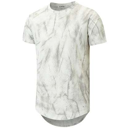 KLIEGOU Mens Hipster Hip Hop Ripped Round Hemline Pattern Print T Shirt