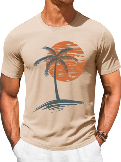 Runcati Mens Short Sleeve T-Shirts Crew Neck Casual Shirt Summer Beach Palm Tree Vintage Hawaiian Tees