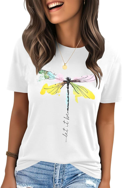IRISGOD Womens Graphic Tees Casual Summer Short Sleeve Vintage T Shirts Tops