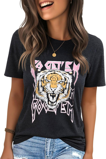 IRISGOD Womens Graphic Tees Casual Summer Short Sleeve Vintage T Shirts Tops