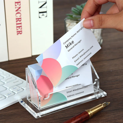 1 Pcs Acrylic Business Card Holder, Clear Horizontal Business Card Display Stand, Acrylic Cards Display Holder for Desk Accessories Women and Men Office Exhibition