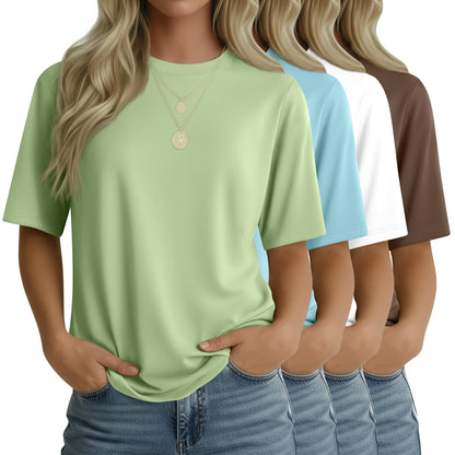 4 Pack Women's Half Sleeve T Shirts 1/2 Sleeve Basic Crew Neck Tops Elbow Length Casual Loose Fit Summer Tees