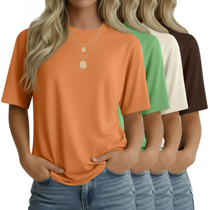 4 Pack Women's Half Sleeve T Shirts 1/2 Sleeve Basic Crew Neck Tops Elbow Length Casual Loose Fit Summer Tees