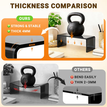 FUNFERY Acrylic Display Risers,2 Sets(7.8" L~8.2" L~8.6" L) Display Stand Shelf for Figure,Collectibles,Cupcake,Clear Acrylic Risers for Displays Case Cabinet,Dessert Table,Shelf Riser for Decor,Food