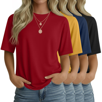 4 Pack Women's Half Sleeve T Shirts 1/2 Sleeve Basic Crew Neck Tops Elbow Length Casual Loose Fit Summer Tees