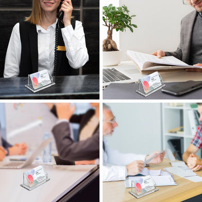 1 Pcs Acrylic Business Card Holder, Clear Horizontal Business Card Display Stand, Acrylic Cards Display Holder for Desk Accessories Women and Men Office Exhibition