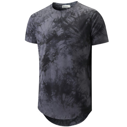 KLIEGOU Mens Hipster Hip Hop Ripped Round Hemline Pattern Print T Shirt
