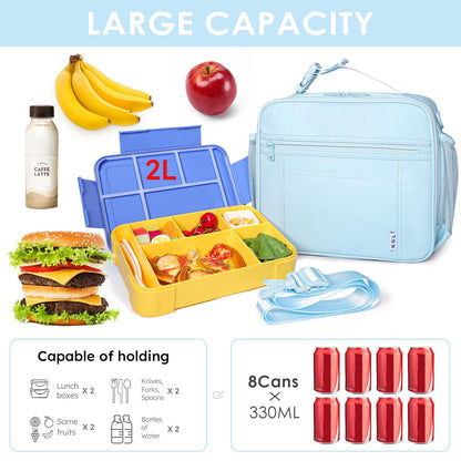 NOL Nylon Waterproof Kids Lunch Bag, Insulated Lunch Bag, Lunch box Cooler, Reusable, Zip Closure with Buckle Handle Holds Lunch Box, Snacks & Water Bottle for School Work, Cream