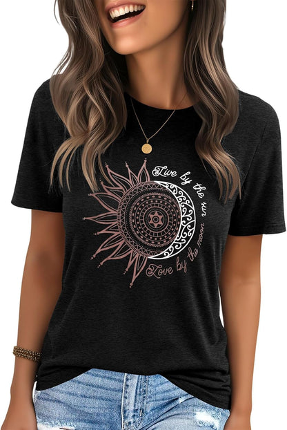 IRISGOD Womens Graphic Tees Casual Summer Short Sleeve Vintage T Shirts Tops