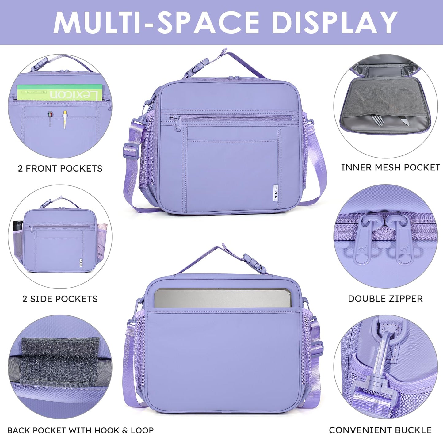 NOL Nylon Waterproof Kids Lunch Bag, Insulated Lunch Bag, Lunch box Cooler, Reusable, Zip Closure with Buckle Handle Holds Lunch Box, Snacks & Water Bottle for School Work, Cream
