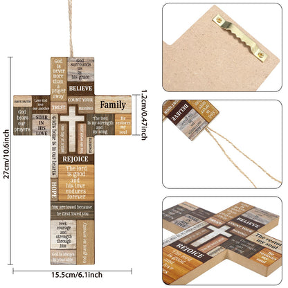 Jetec Cross Wall Decor Christian Wooden Cross Religious Faith Biblical Faith Biblical Verse Wall or Table Sign for Home Easter Farmhouse Home Hanging Decorations Indoor Outdoor(10.6 x 6.1 Inch)