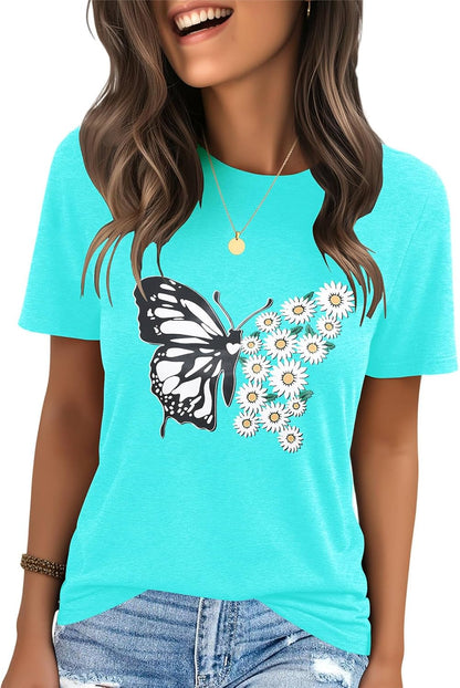 IRISGOD Womens Graphic Tees Casual Summer Short Sleeve Vintage T Shirts Tops