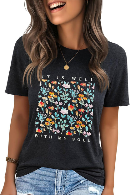IRISGOD Womens Graphic Tees Casual Summer Short Sleeve Vintage T Shirts Tops